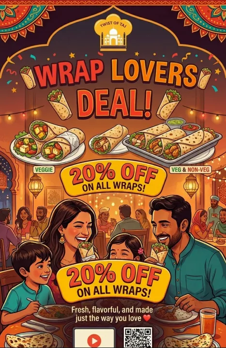 Wrap Lovers Deal at Twist of TAJ - 20 Percent Off All Wraps Calgary NW