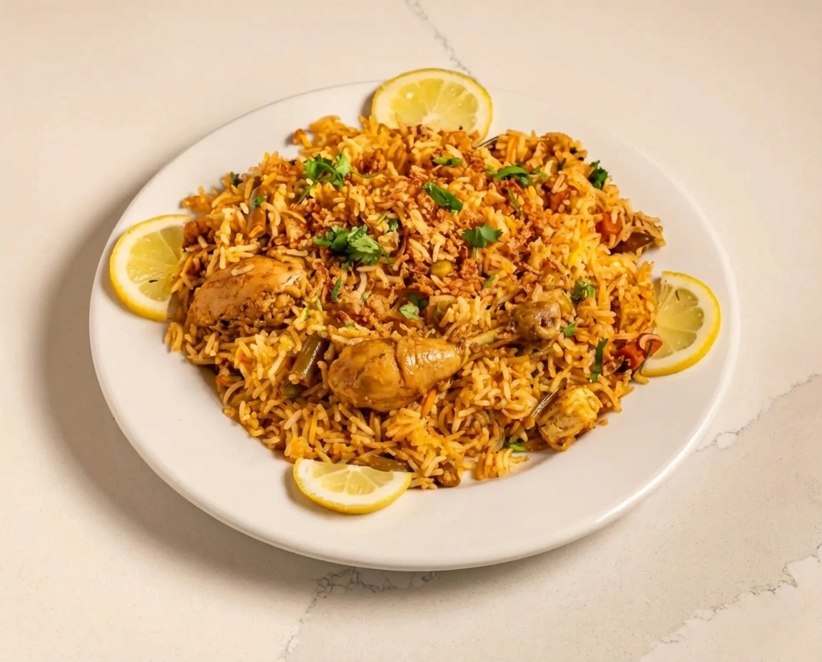 Chicken Biryani and rice dishes at Twist of TAJ Calgary
